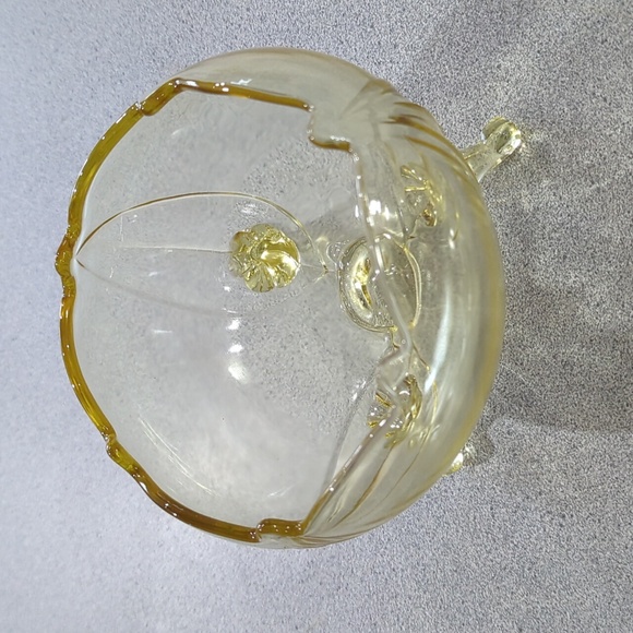 Lancaster Glass Yellow Topaz Depression Footed Rose Bowl - Picture 1 of 4